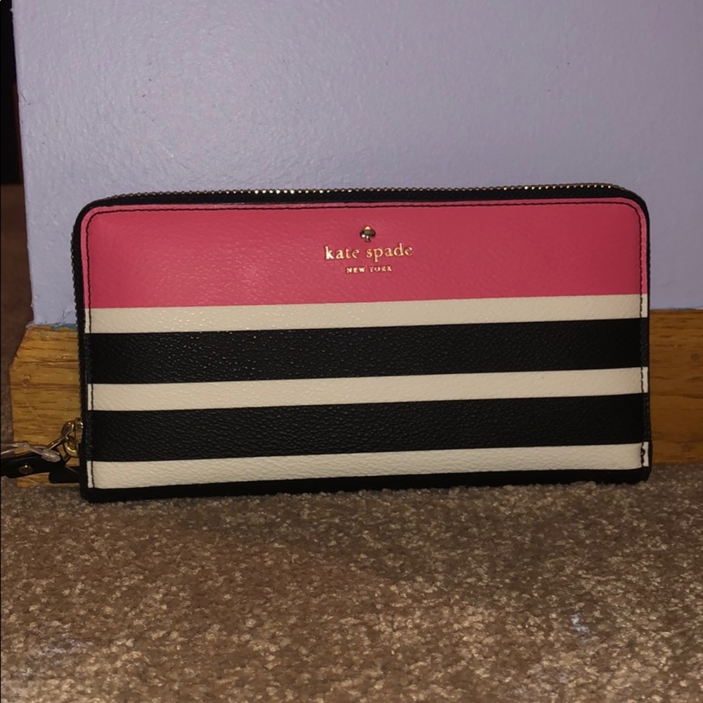 Kate Spade black, white, & pink striped wallet